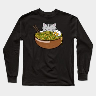 Cute Cat Eating Ramen Long Sleeve T-Shirt